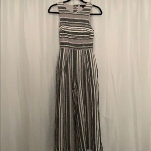 Navy blue and white striped jumpsuit